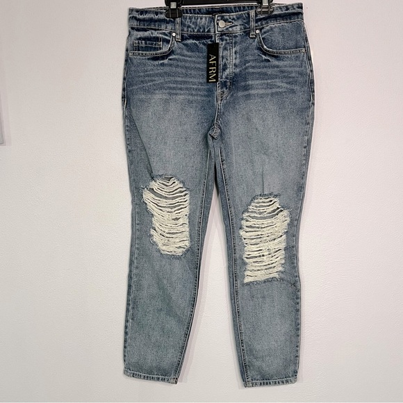 AFRM Distressed High Rise Button Fly Jeans Size 27 NWT - Picture 2 of 16